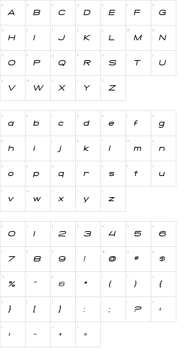 Character Map SF Grandezza Medium Oblique Font