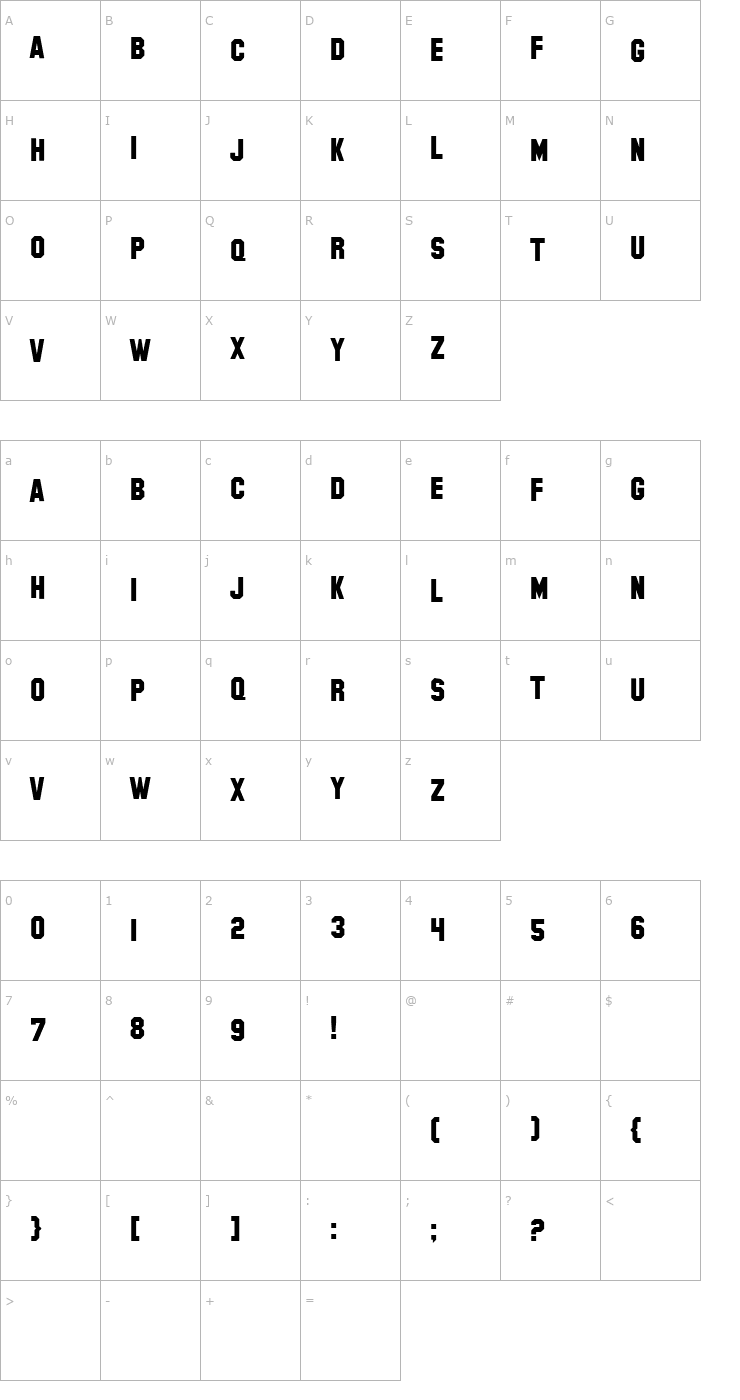 Character Map SF Hollywood Hills Font