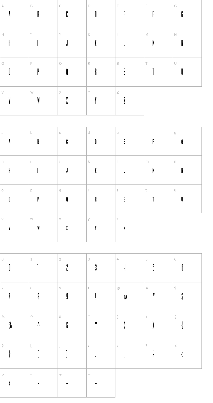 Character Map SF Movie Poster Condensed Bold Font