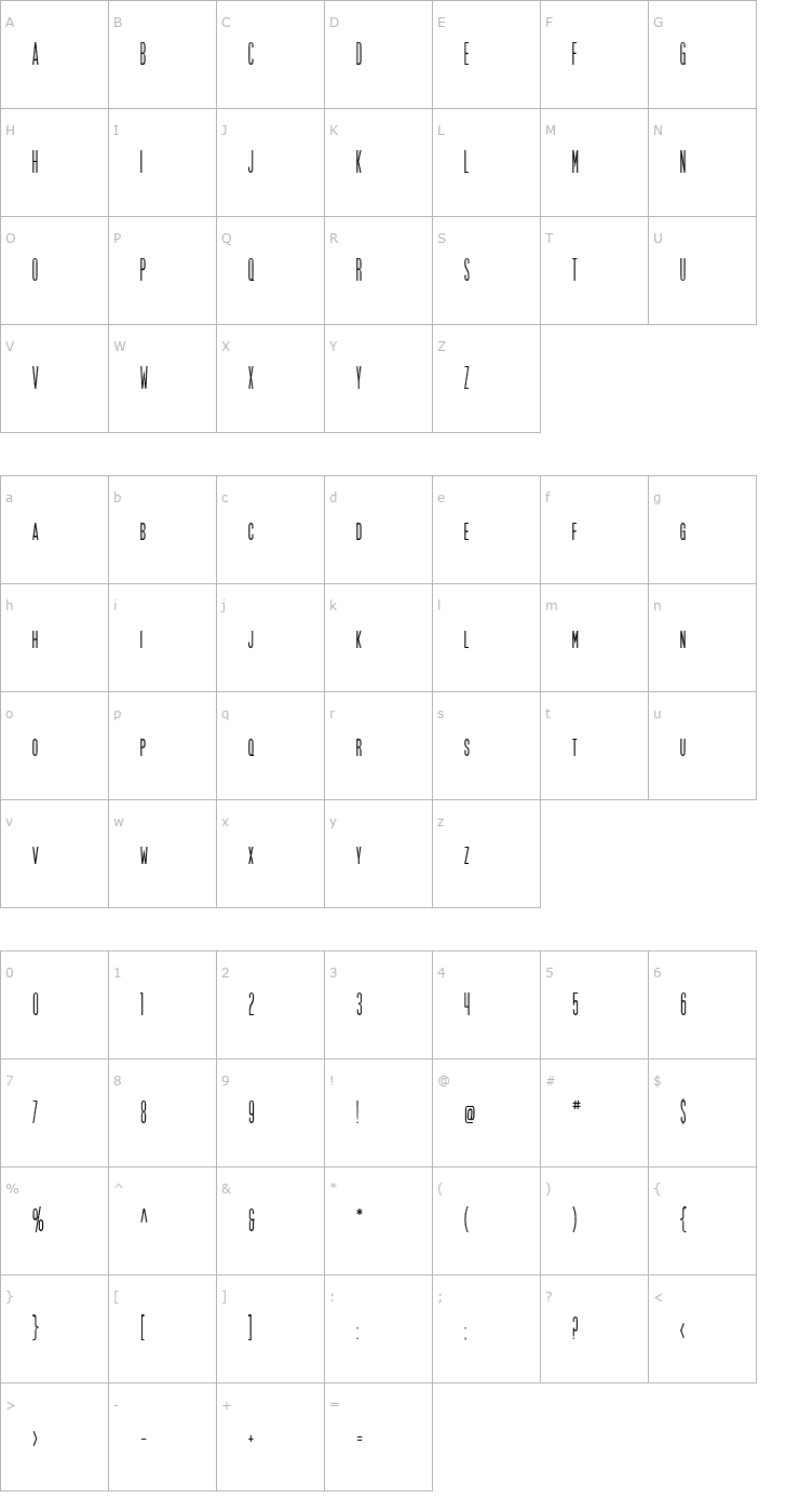 Character Map SF Movie Poster Condensed Font