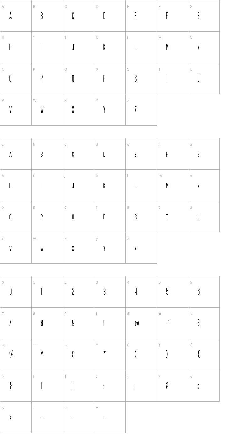 Character Map SF Movie Poster Font