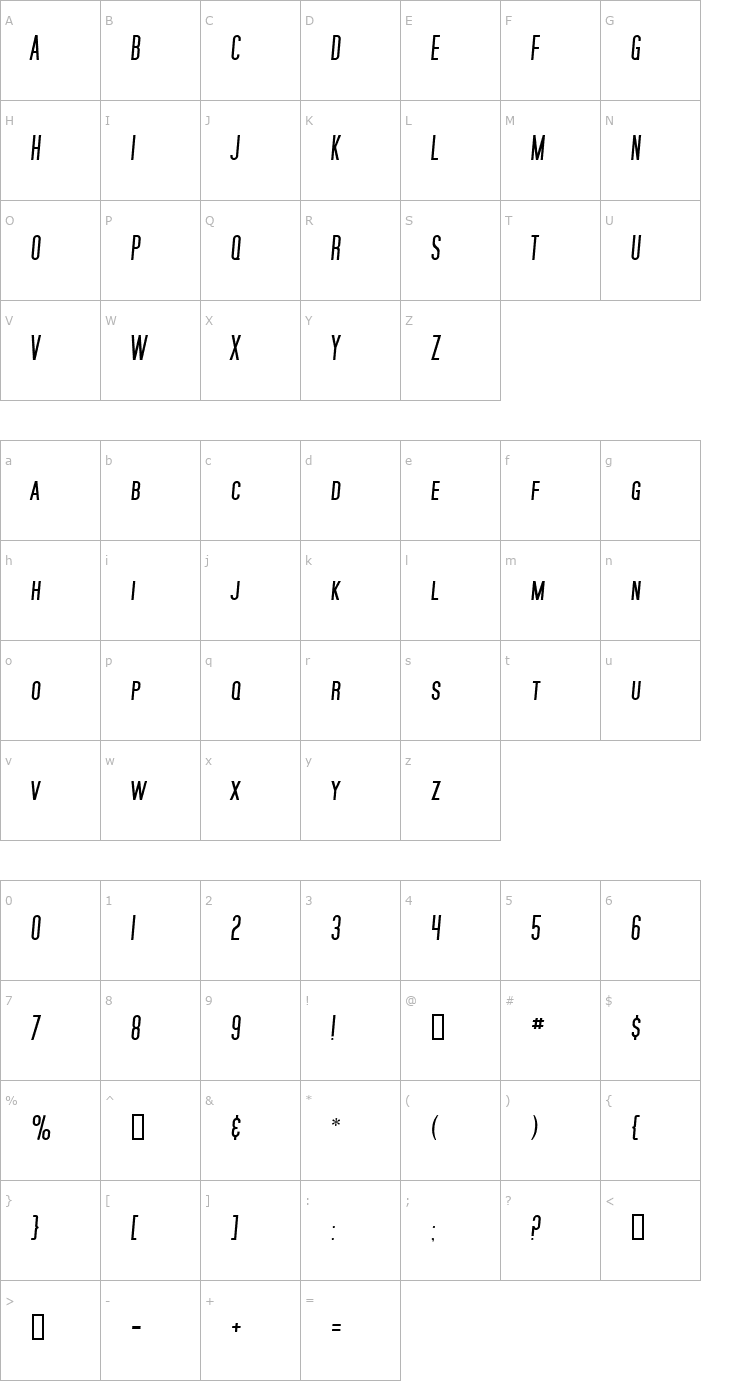 Character Map SF Movie Poster Italic Font