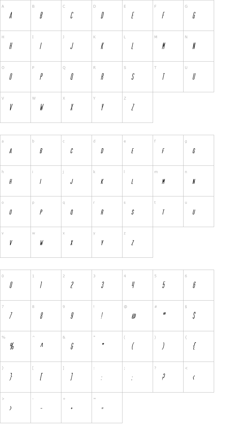 Character Map SF Movie Poster Oblique Font