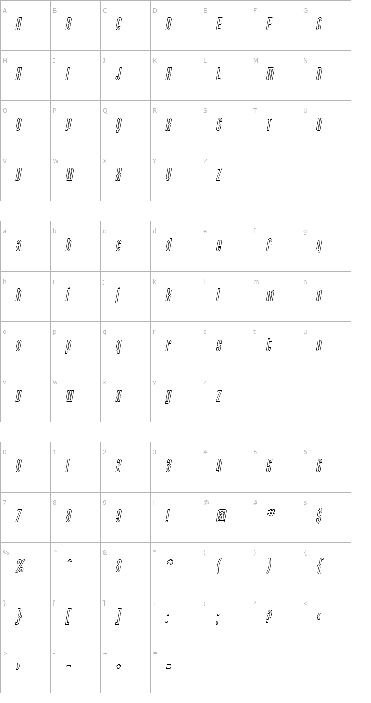 Character Map SF Port McKenzie Outline Italic Font