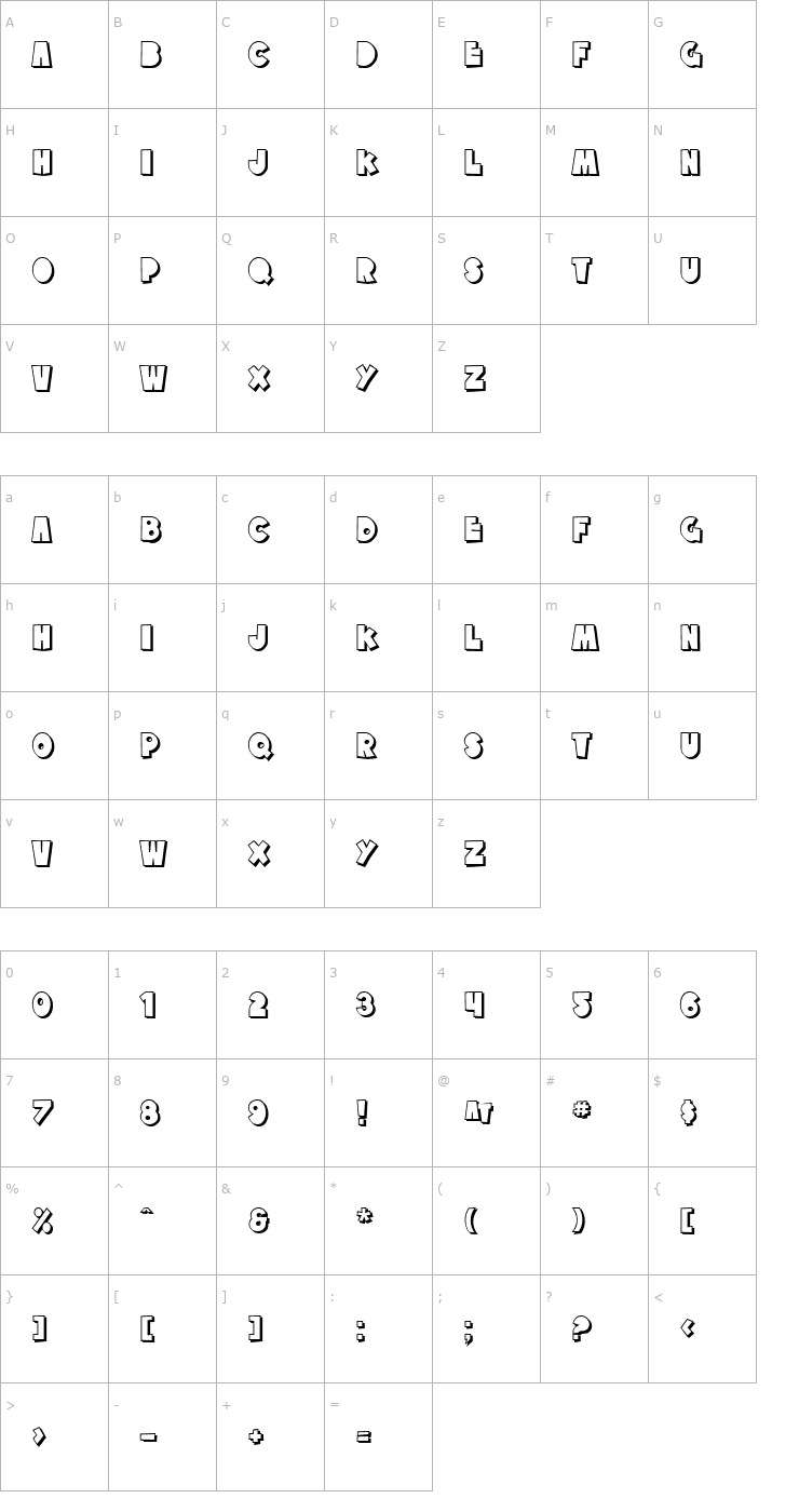 Character Map SF Tattle Tales Shadow Font
