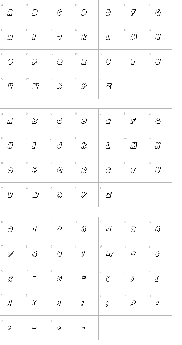 Character Map SF Tattle Tales Shadow Italic Font