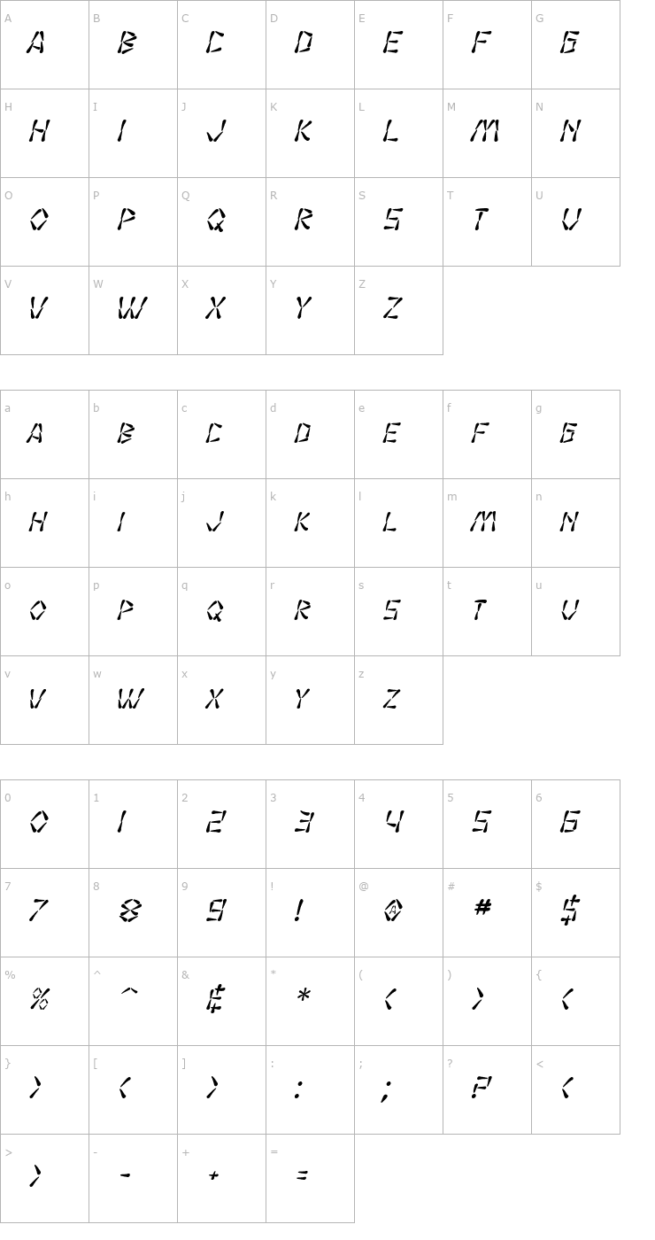 Character Map SF Wasabi Italic Font