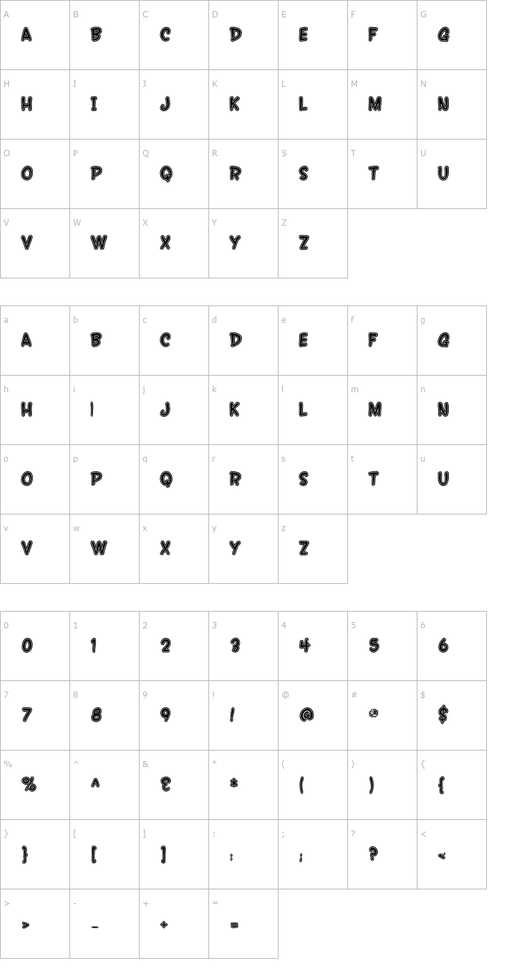 Character Map SF Wonder Comic Inline Font