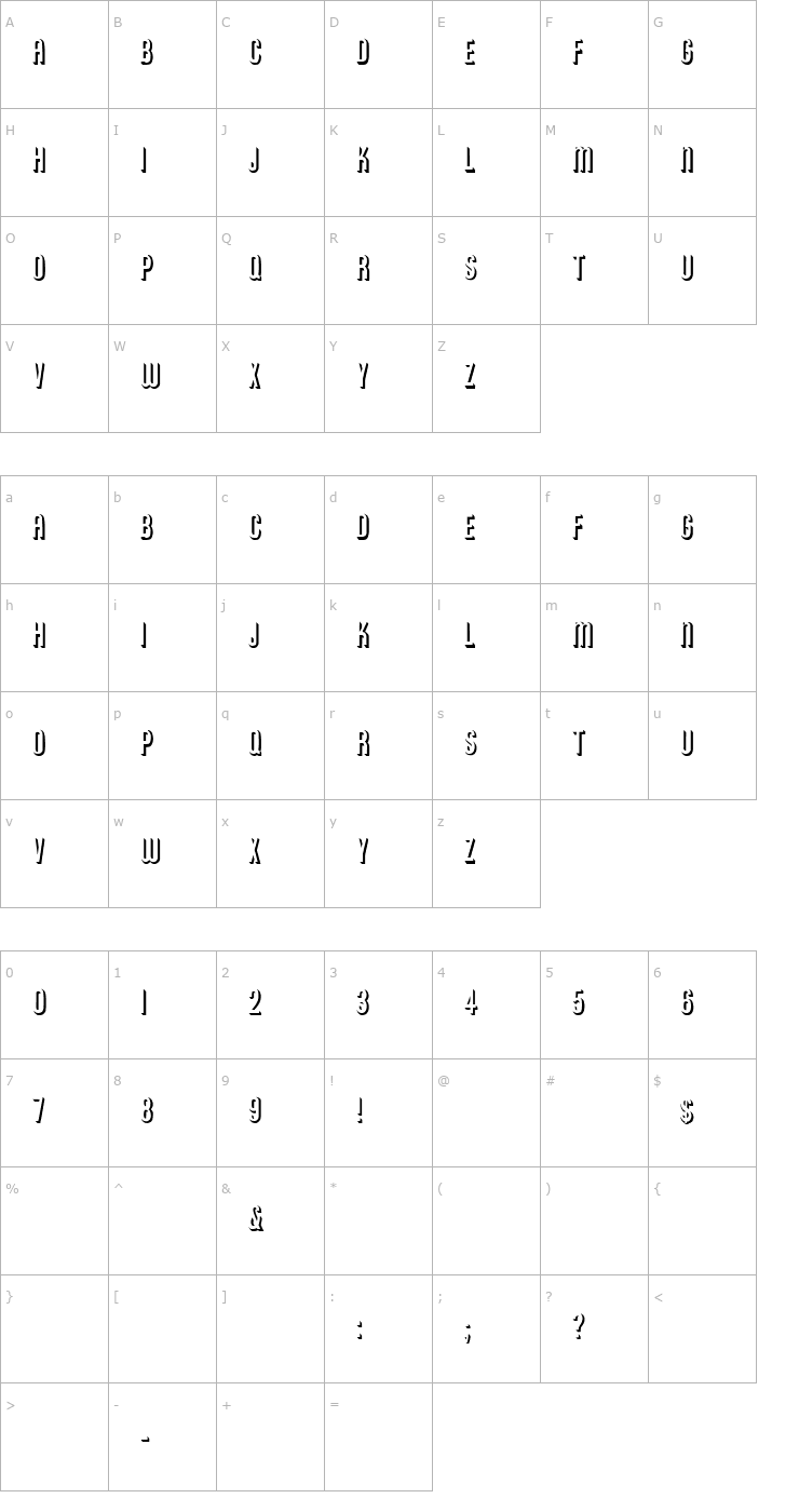 Character Map Shadow 1 Font