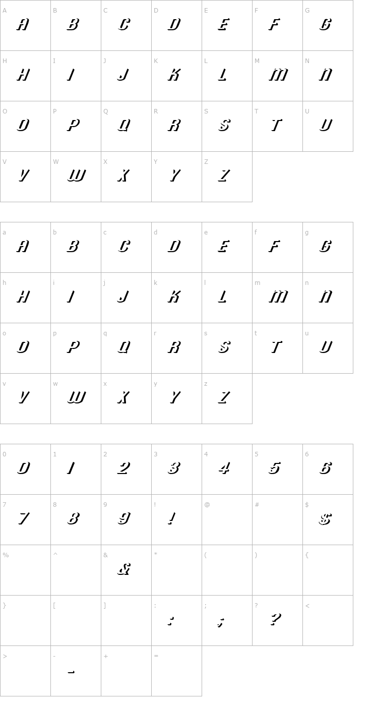 Character Map Shadow 2 Font
