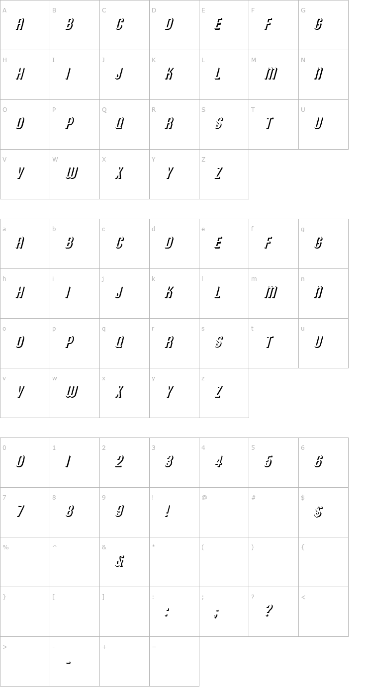 Character Map Shadow 3 Font