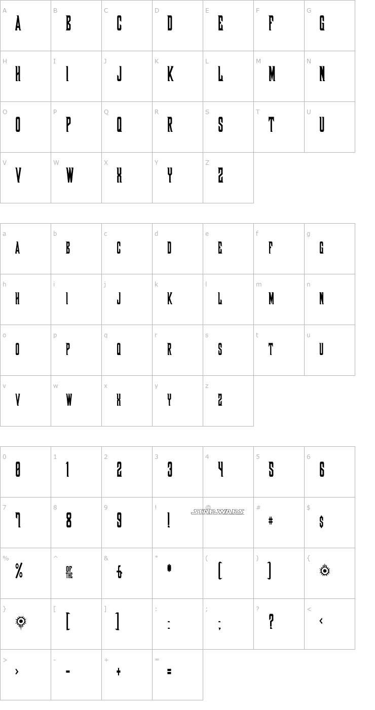 Character Map Shadow of Xizor Font