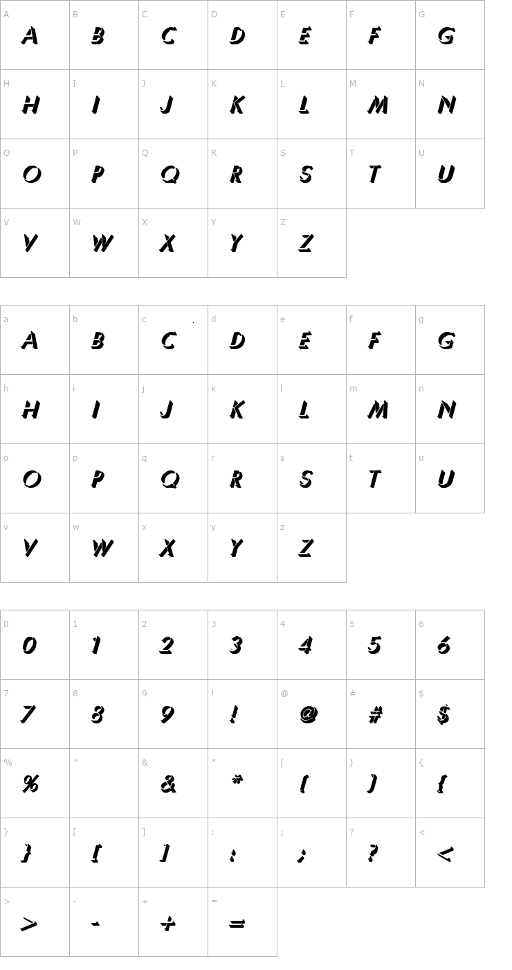 Character Map Shadow Sharp 2 Font