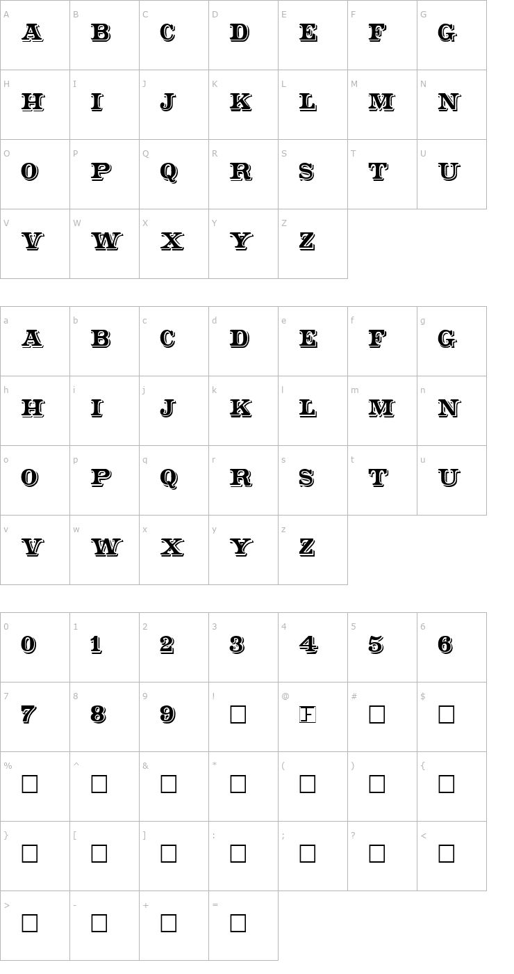 Character Map Shadowed Serif Font