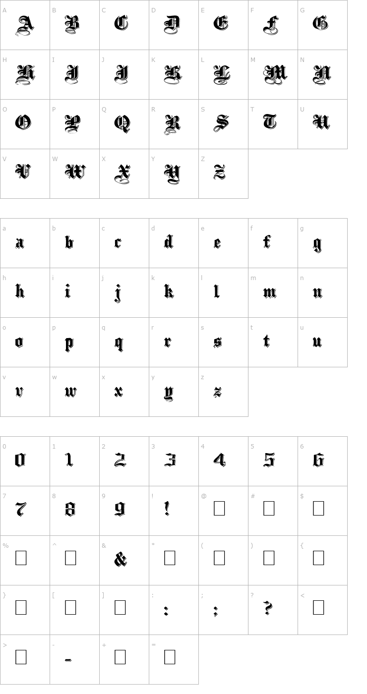 Character Map ShadowedBlackWide Normal Font