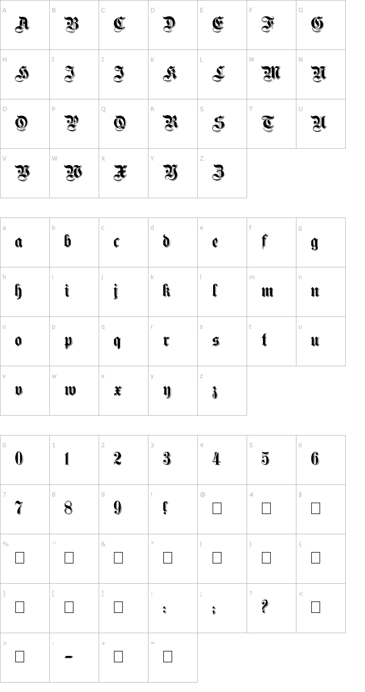 Character Map ShadowedGermanica Font