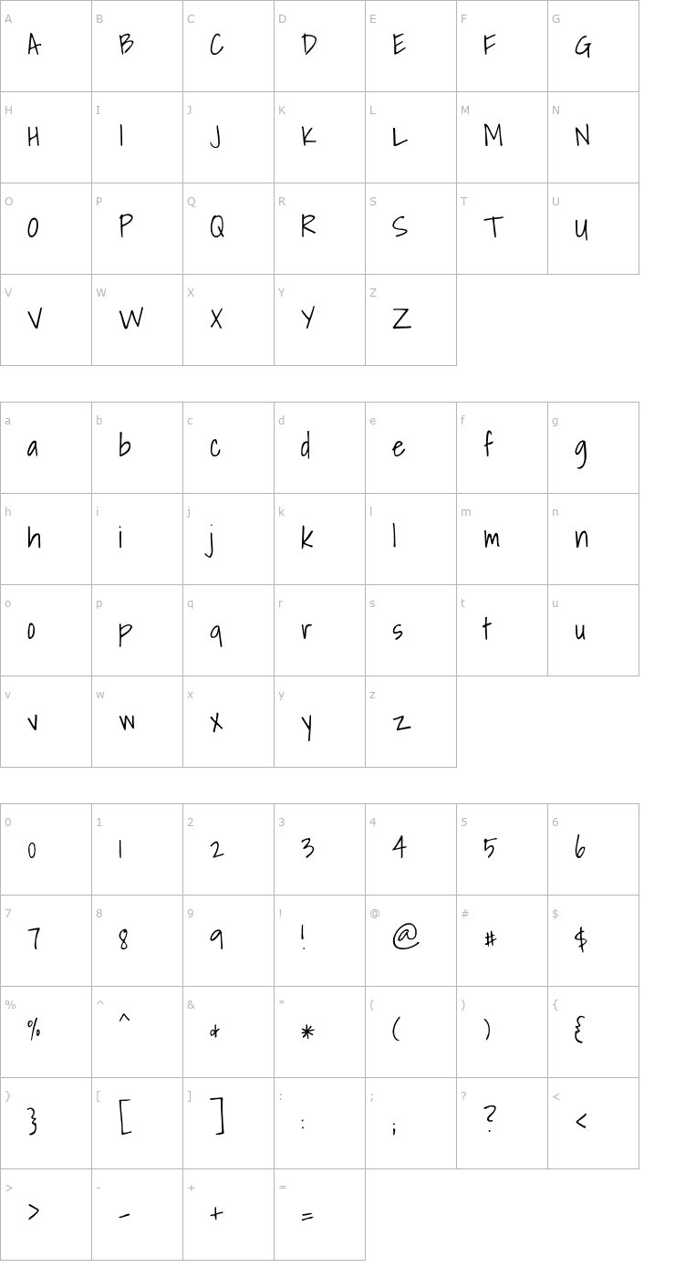 Character Map Shadows Into Light Font