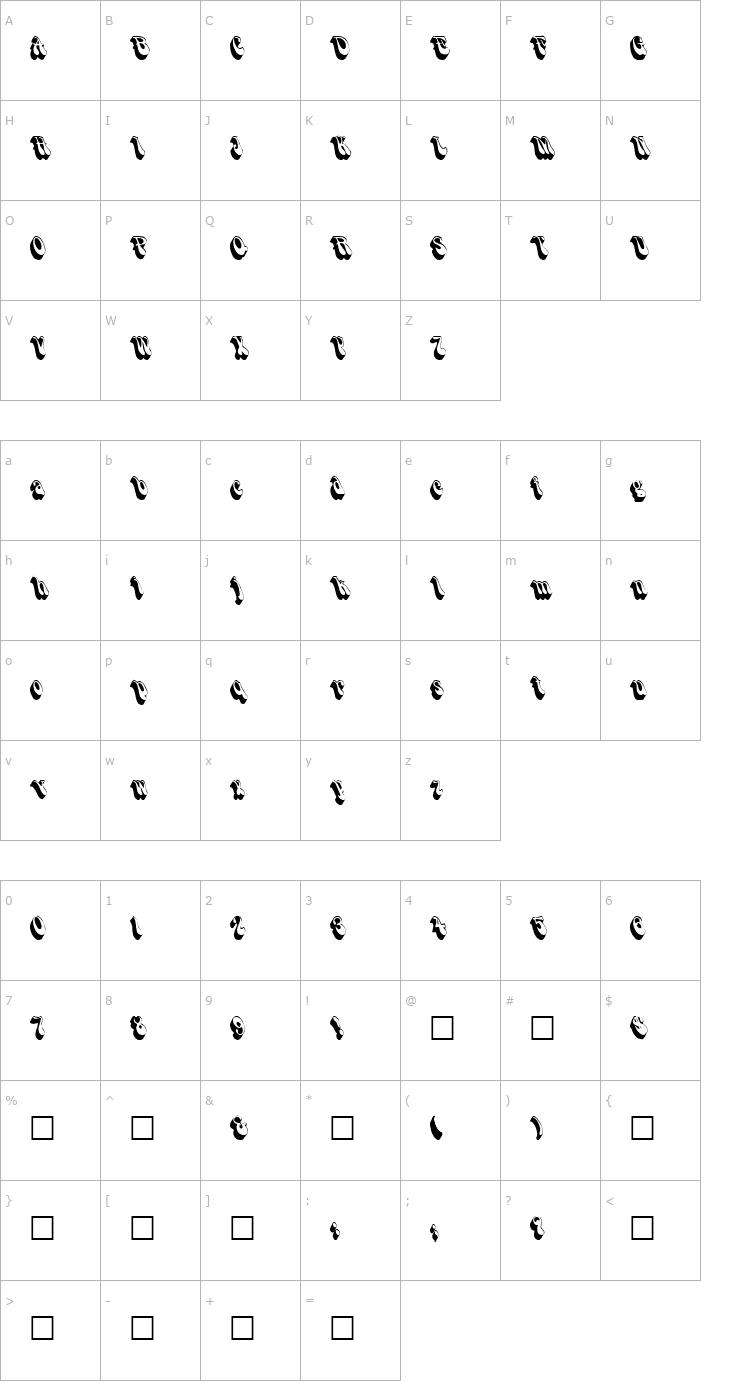 Character Map ShadowSlant Normal Font