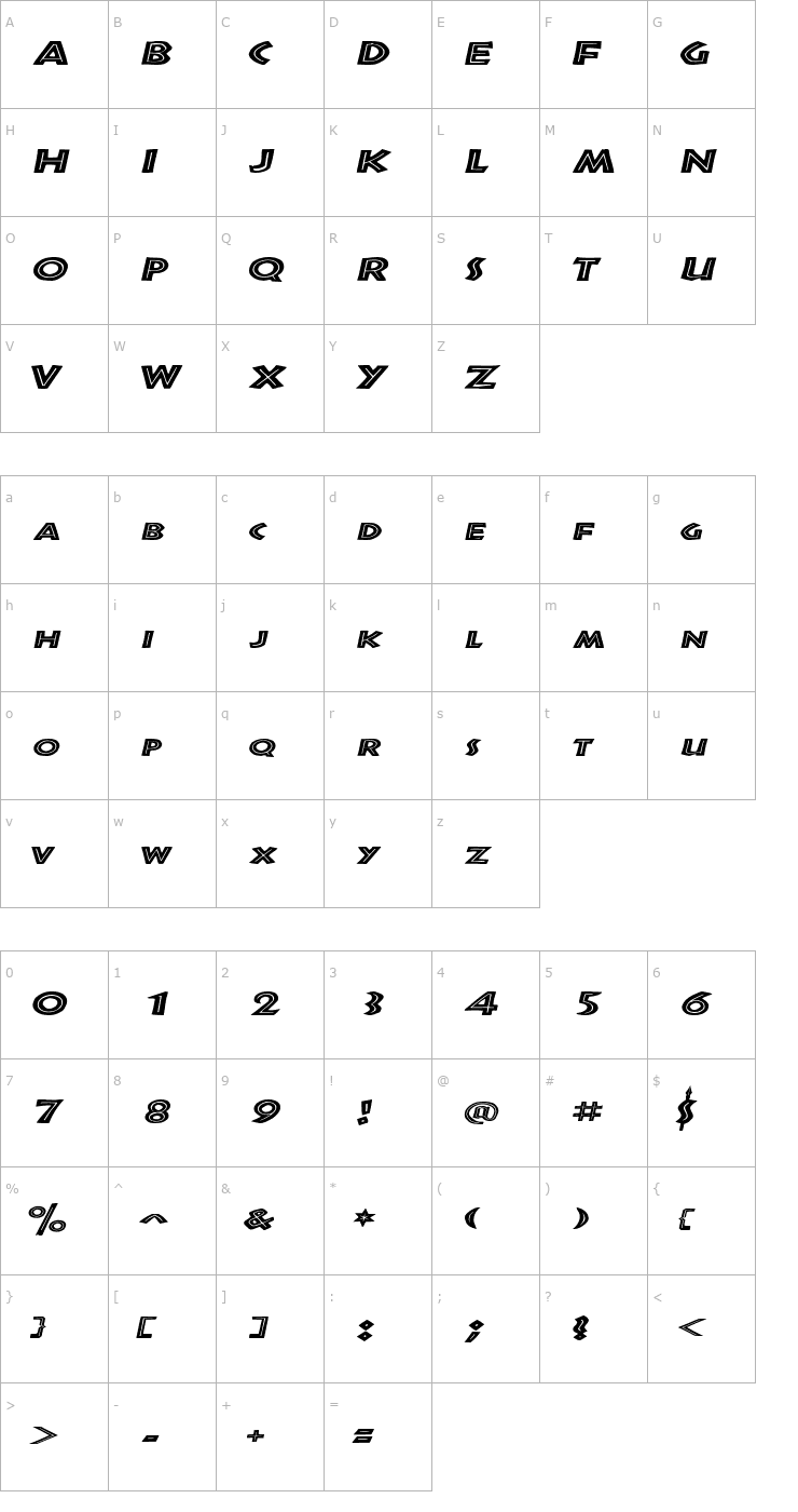 Character Map ShakazuleExtended Italic Font
