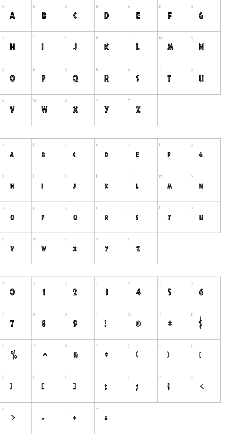 Character Map ShakazuluCondensed Font