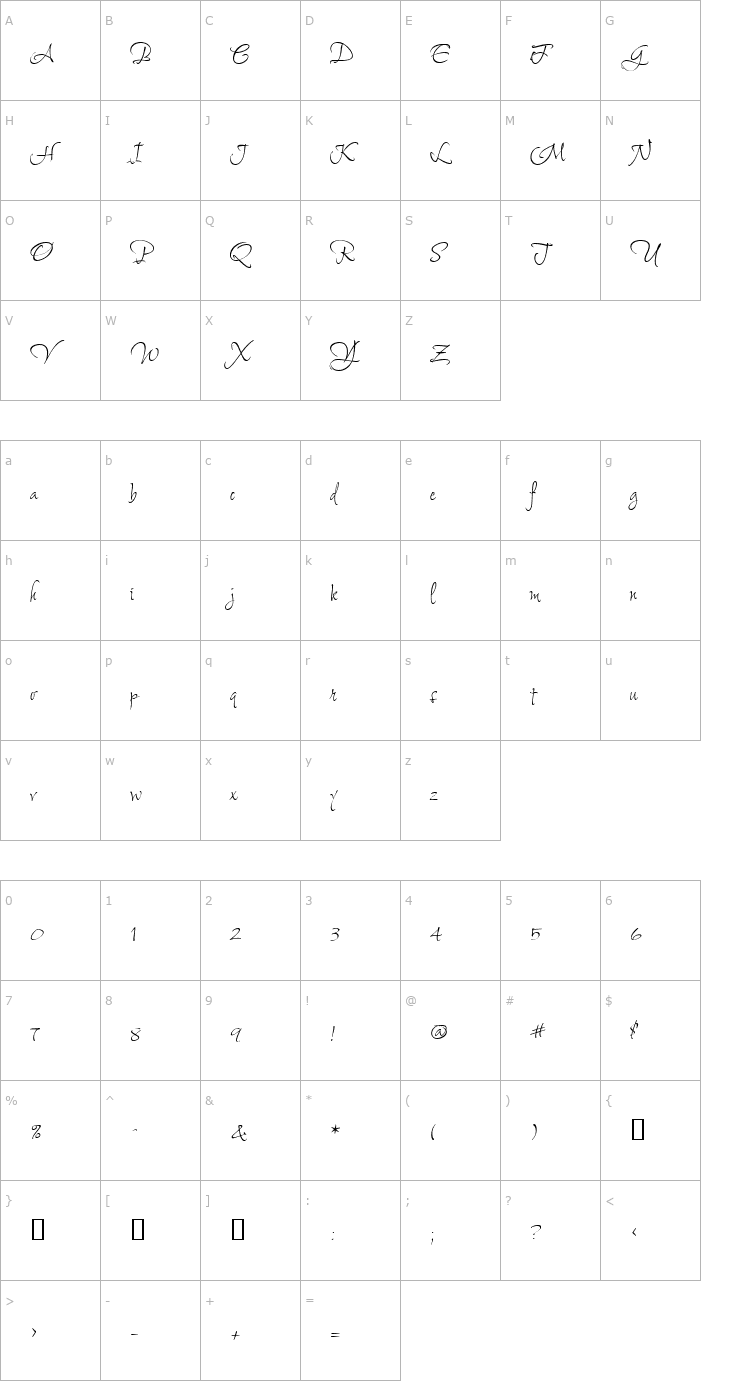 Character Map Shalimar Swash Font