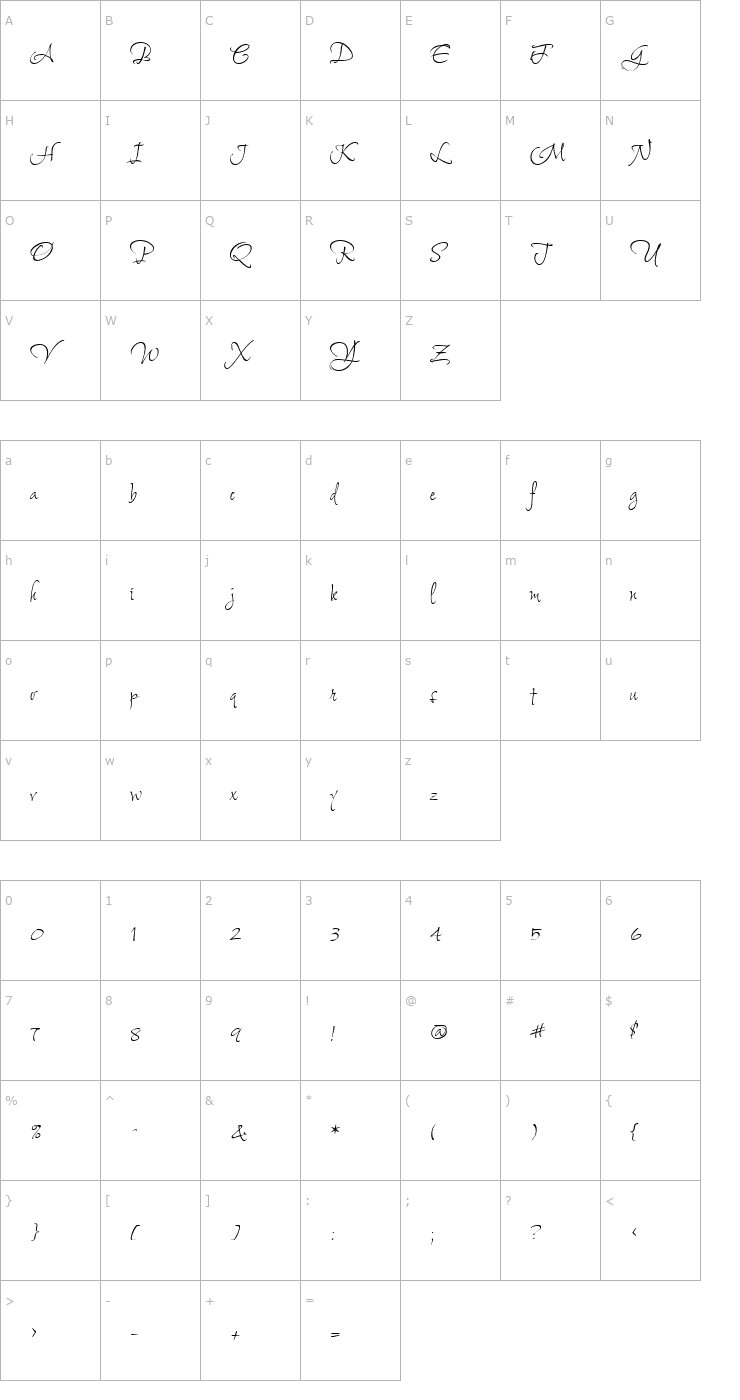 Character Map ShalimarSwashROB Font