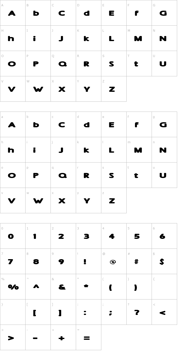 Character Map Sham Extra Bold Font