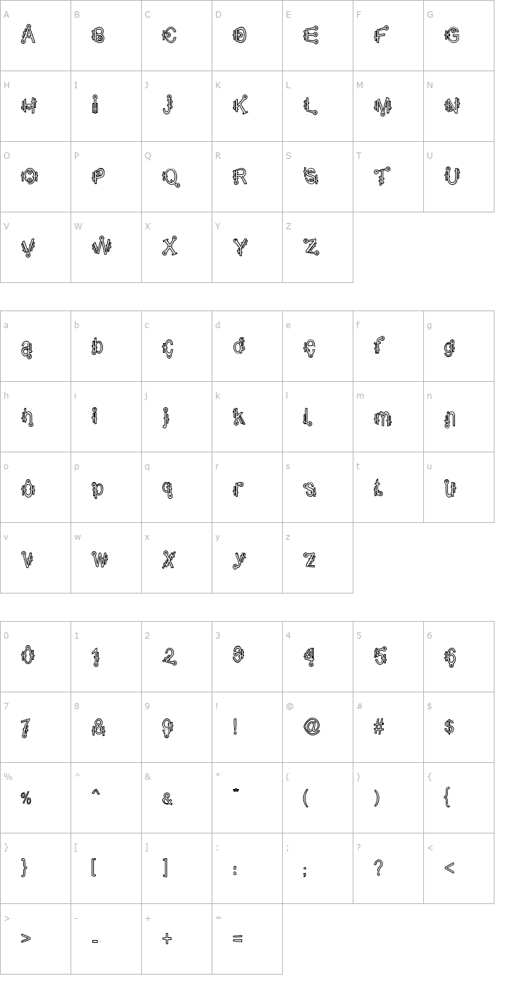 Character Map Shamantics Hollow Font