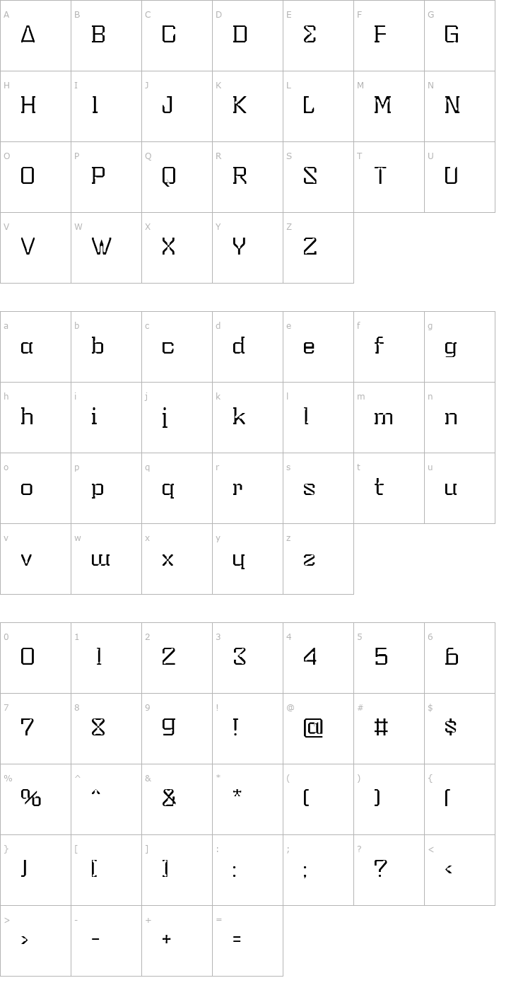 Character Map SHAPELESS Light Font