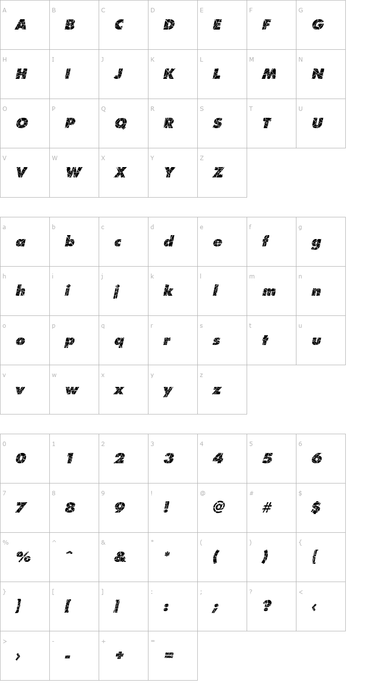Character Map Shatter Italic Font