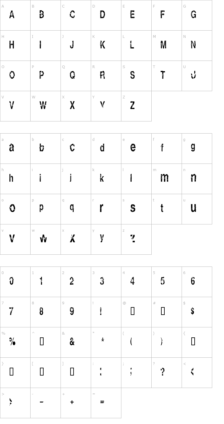 Character Map Shatterboxx Font