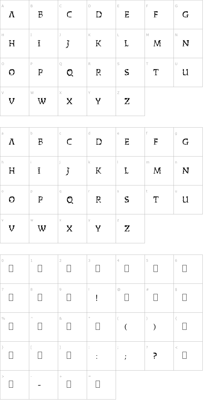 Character Map Shattered Font