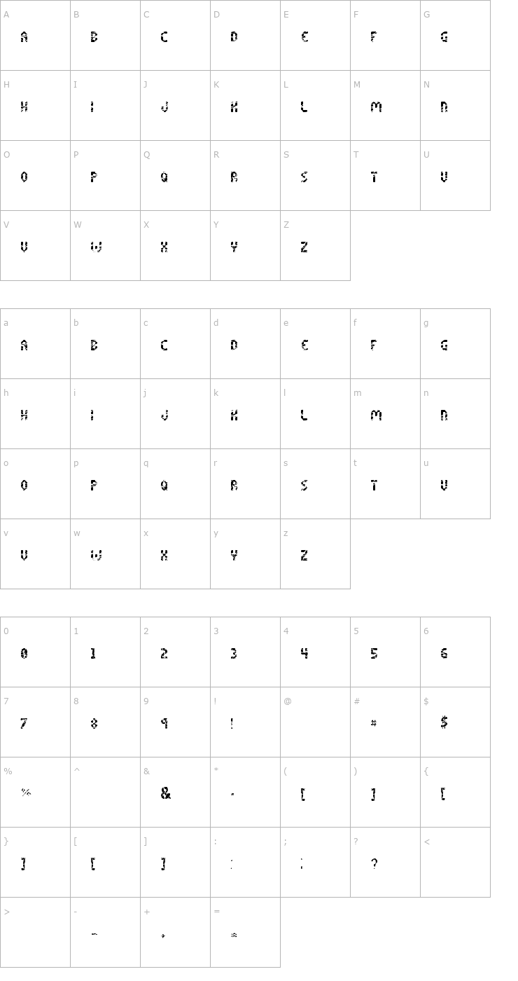 Character Map Shattered Pixels Font