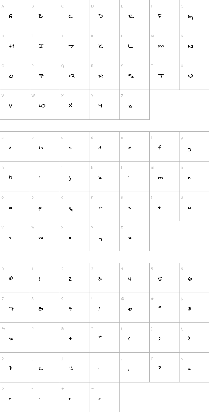 Character Map Shattered Print Bold Font