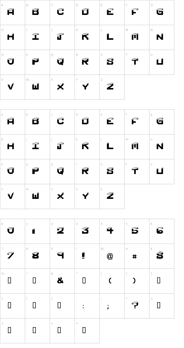 Character Map Shaved Font