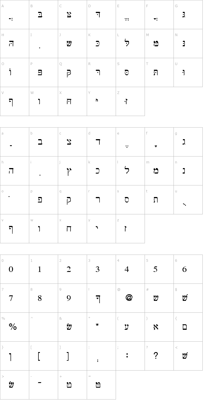 Character Map Shebrew Medium Font