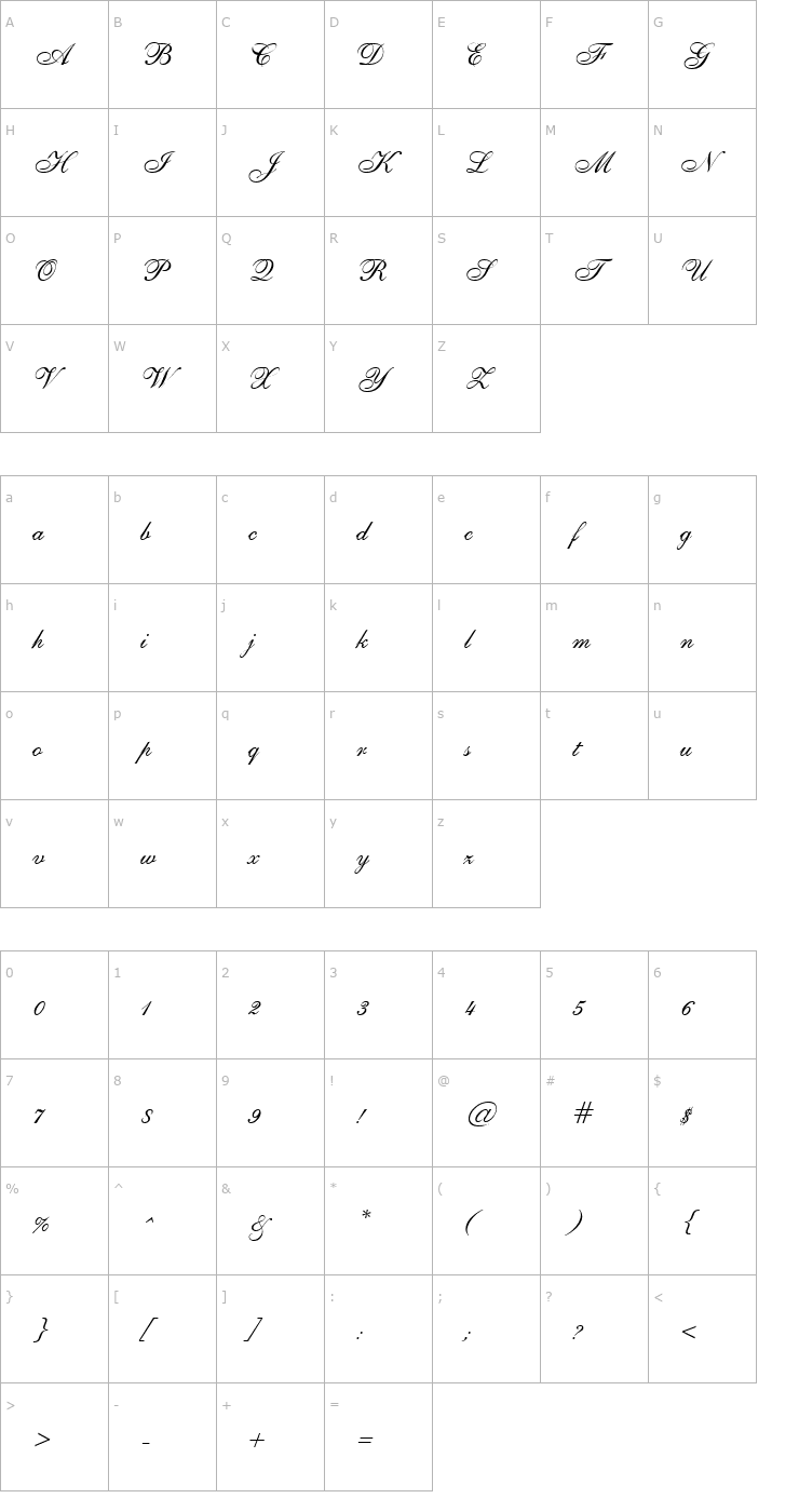 Character Map SheerElegance Regular Font