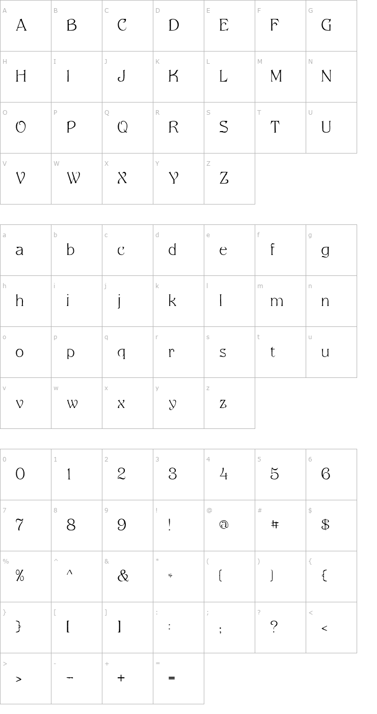 Character Map ShelldonPlain.fog Font