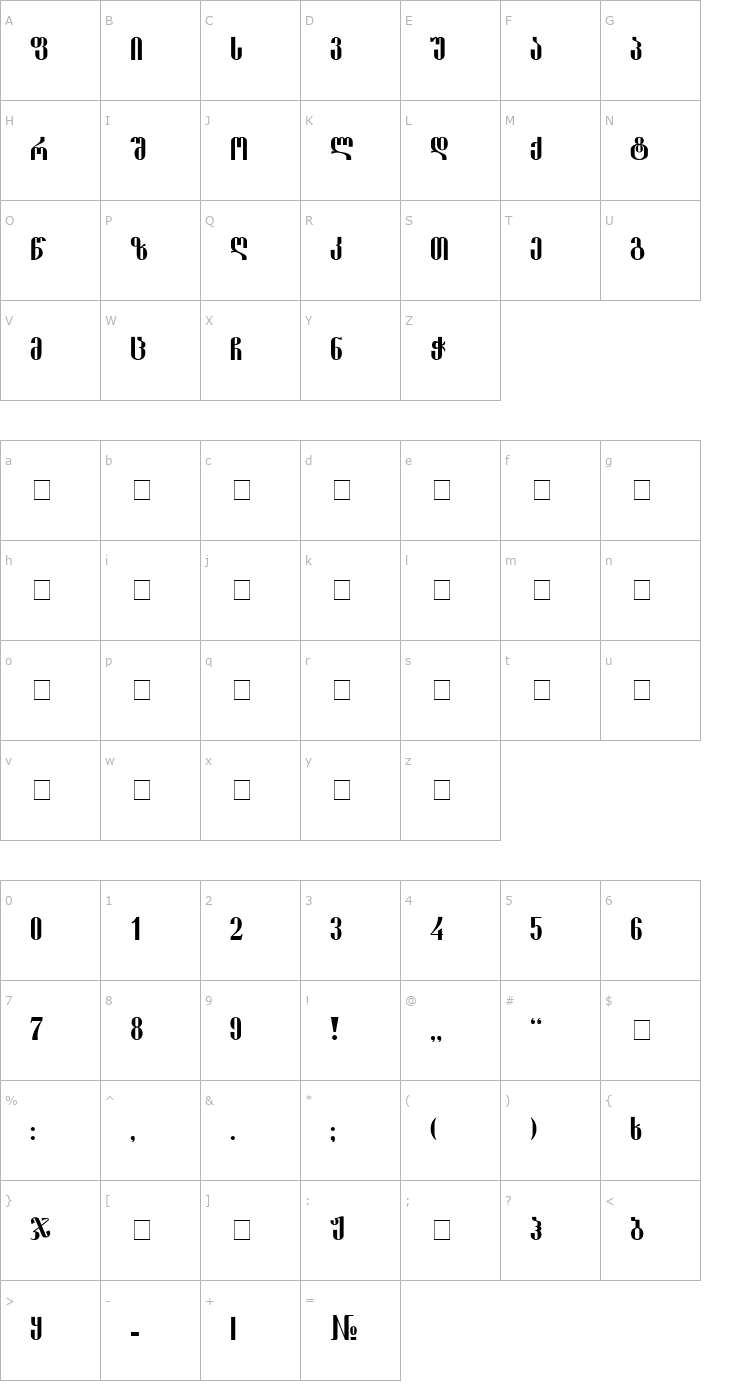 Character Map Shemokhmedy-ITV Font