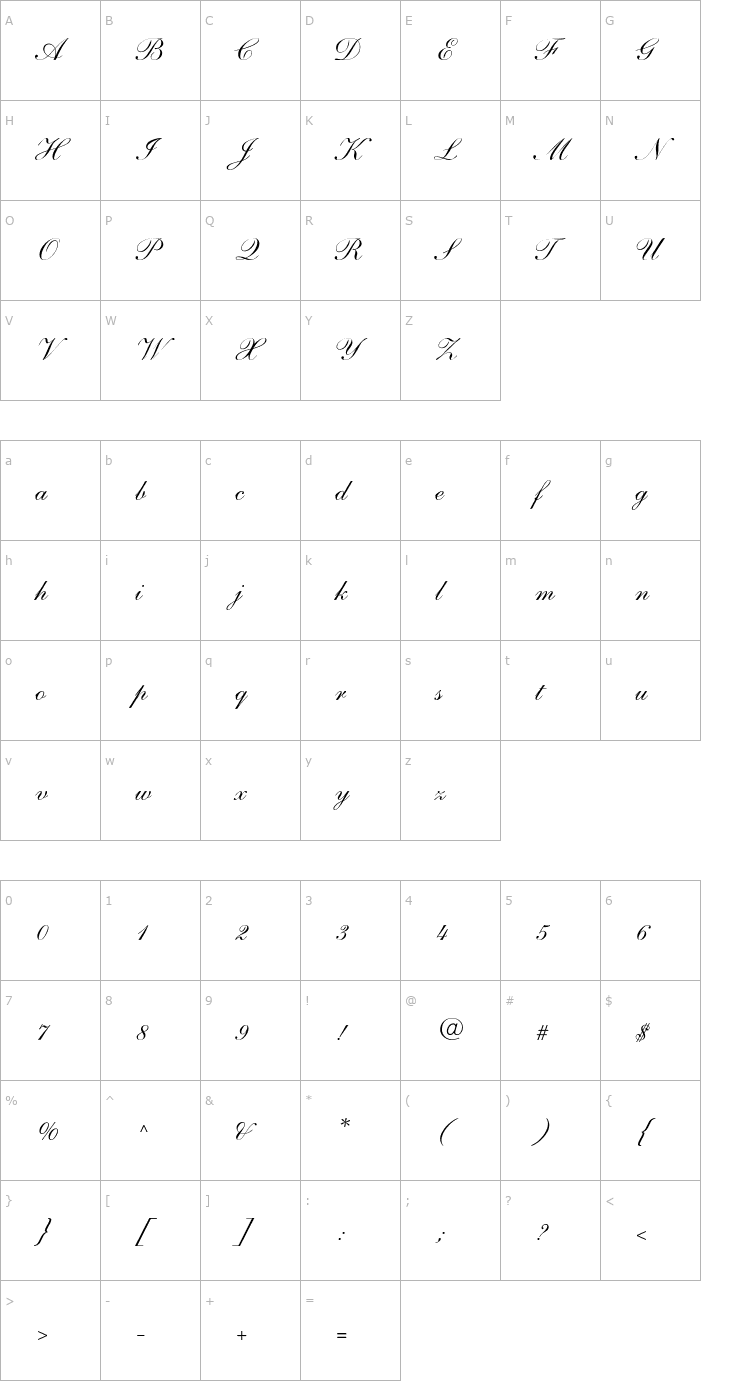 Character Map Sherrif Script DB Font