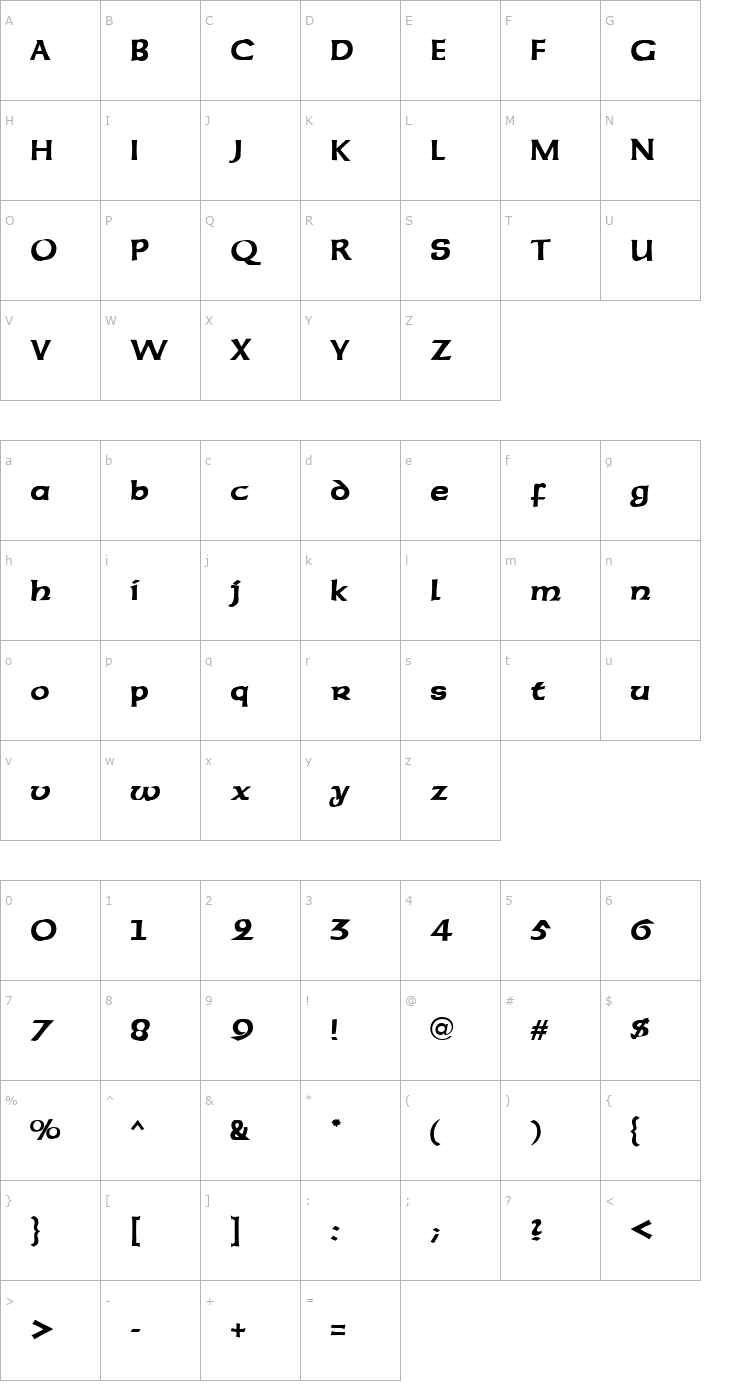 Character Map Sherwood Font