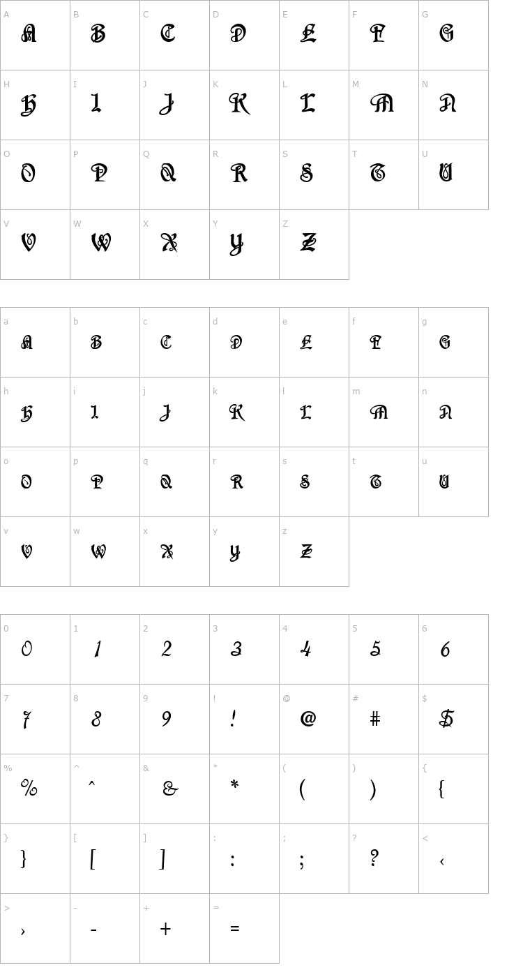 Character Map SherwoodCaps Bold Font