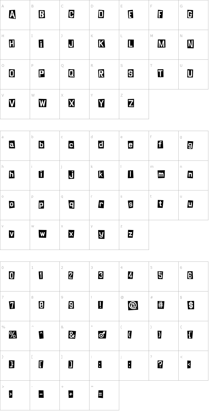 Character Map Shinji Blues Font