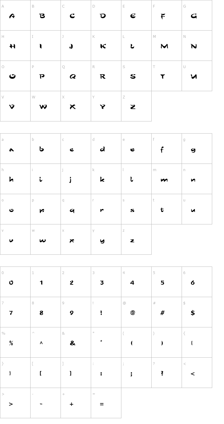 Character Map Sho Roman Font