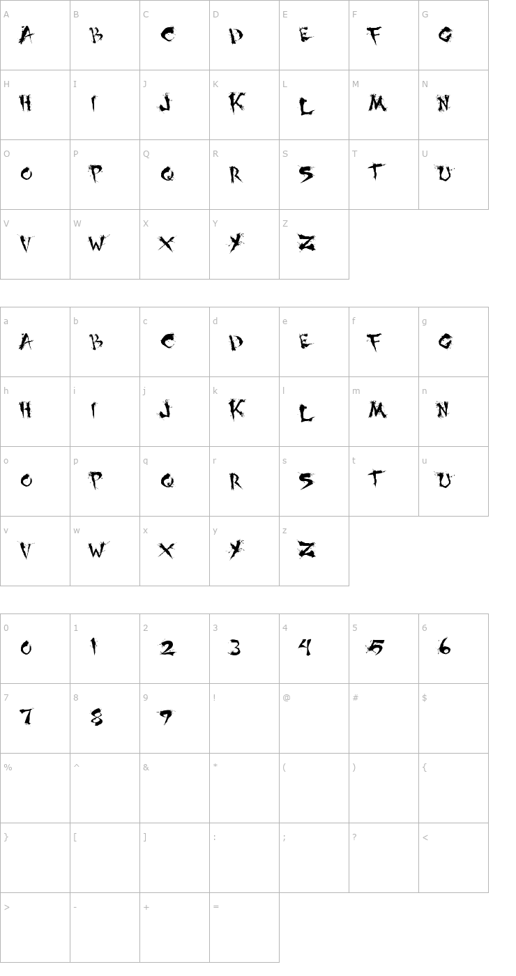 Character Map Shoguns Clan Font