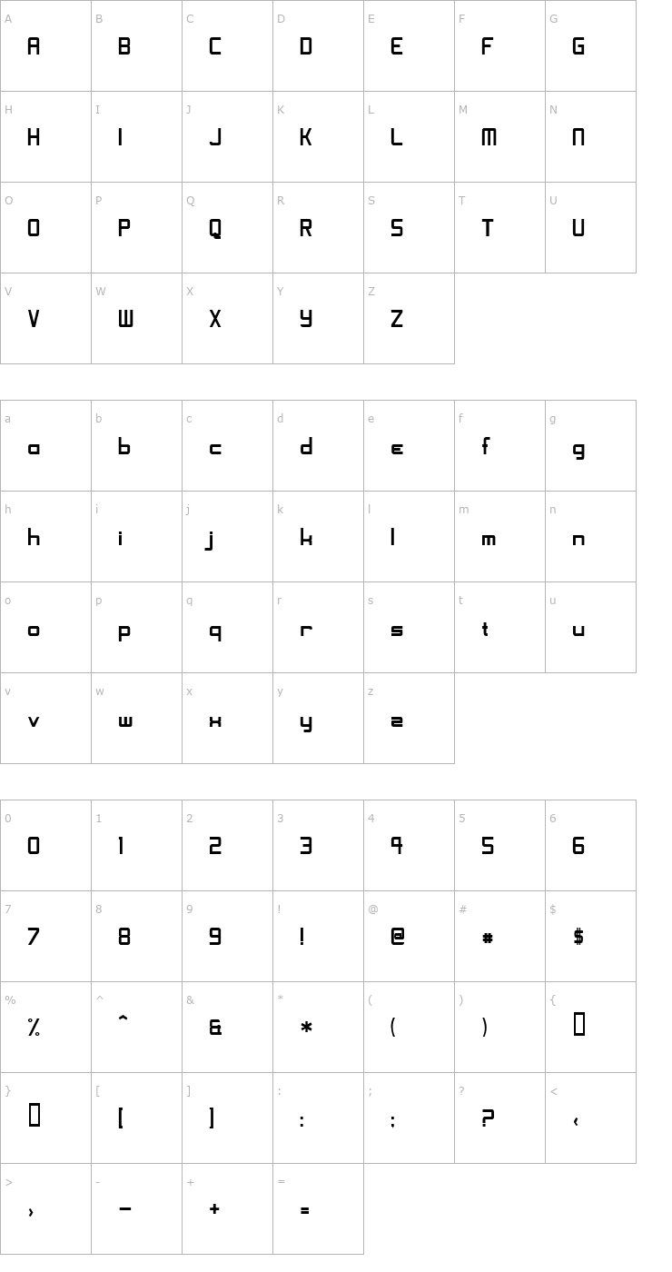Character Map ShoomVertical Normal Font