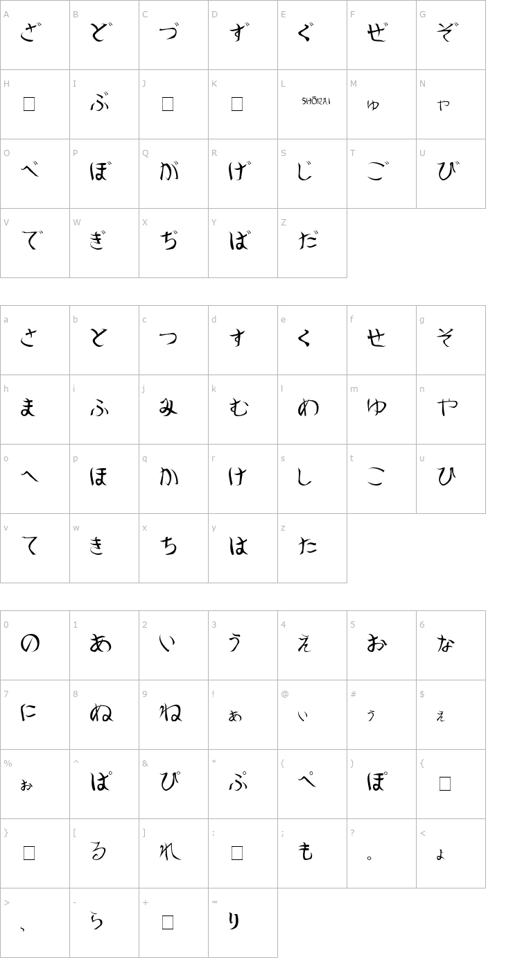 Character Map Shoraei Medium Font