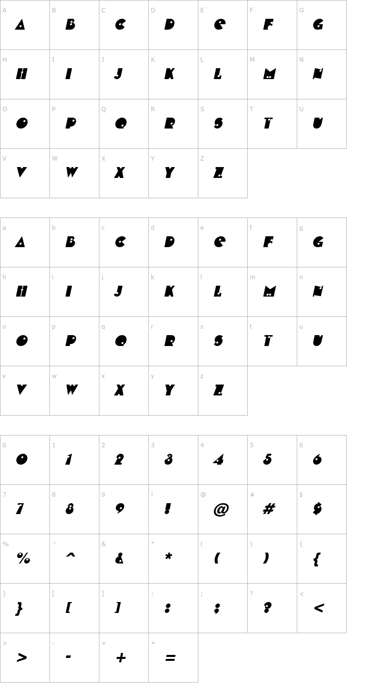 Character Map ShotShell Italic Font