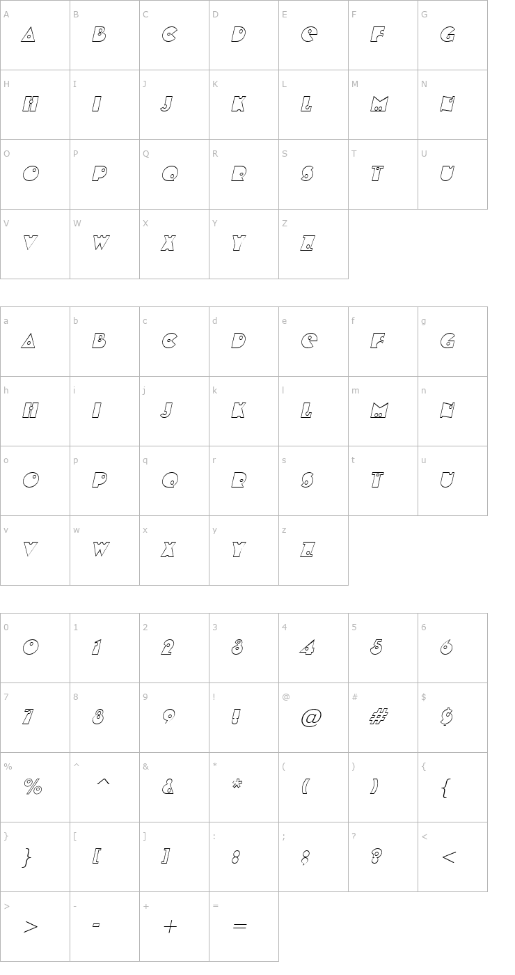 Character Map ShotShellOpen Italic Font