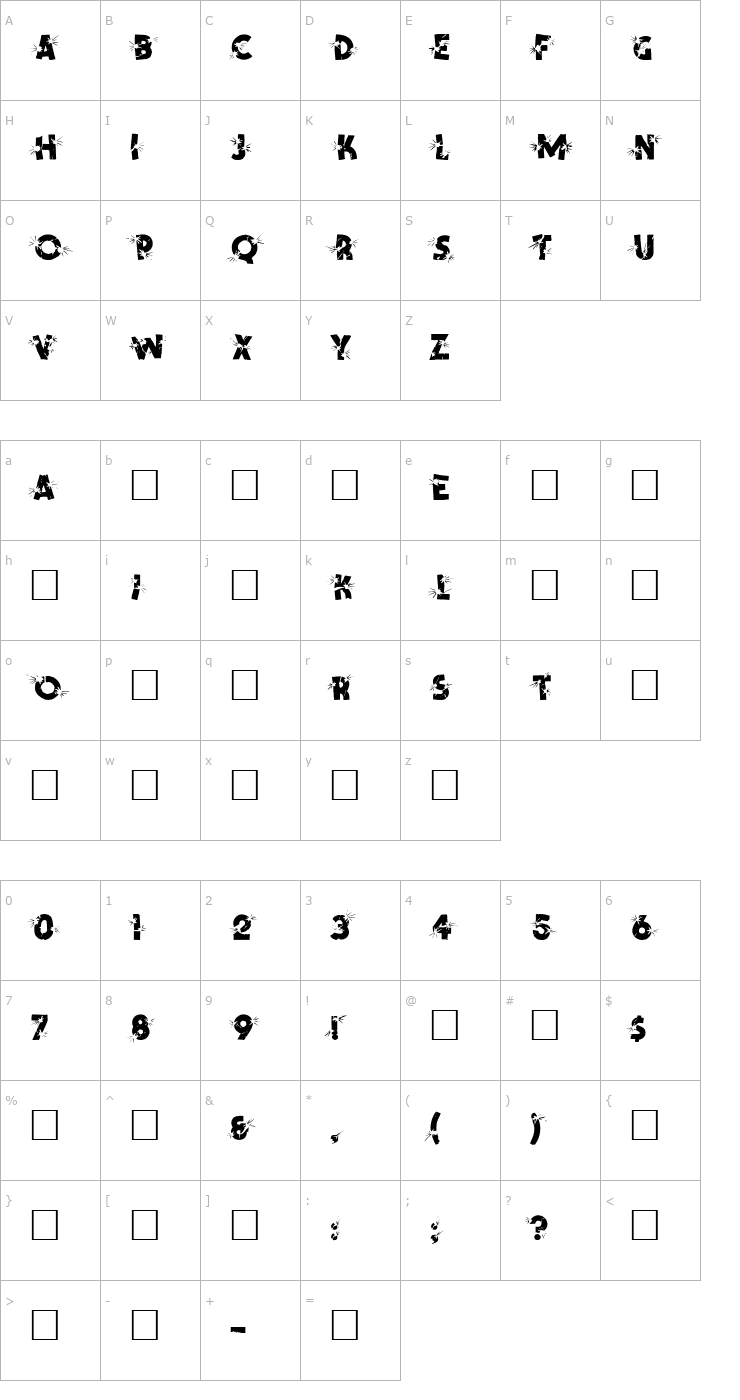 Character Map Shrapnel Font